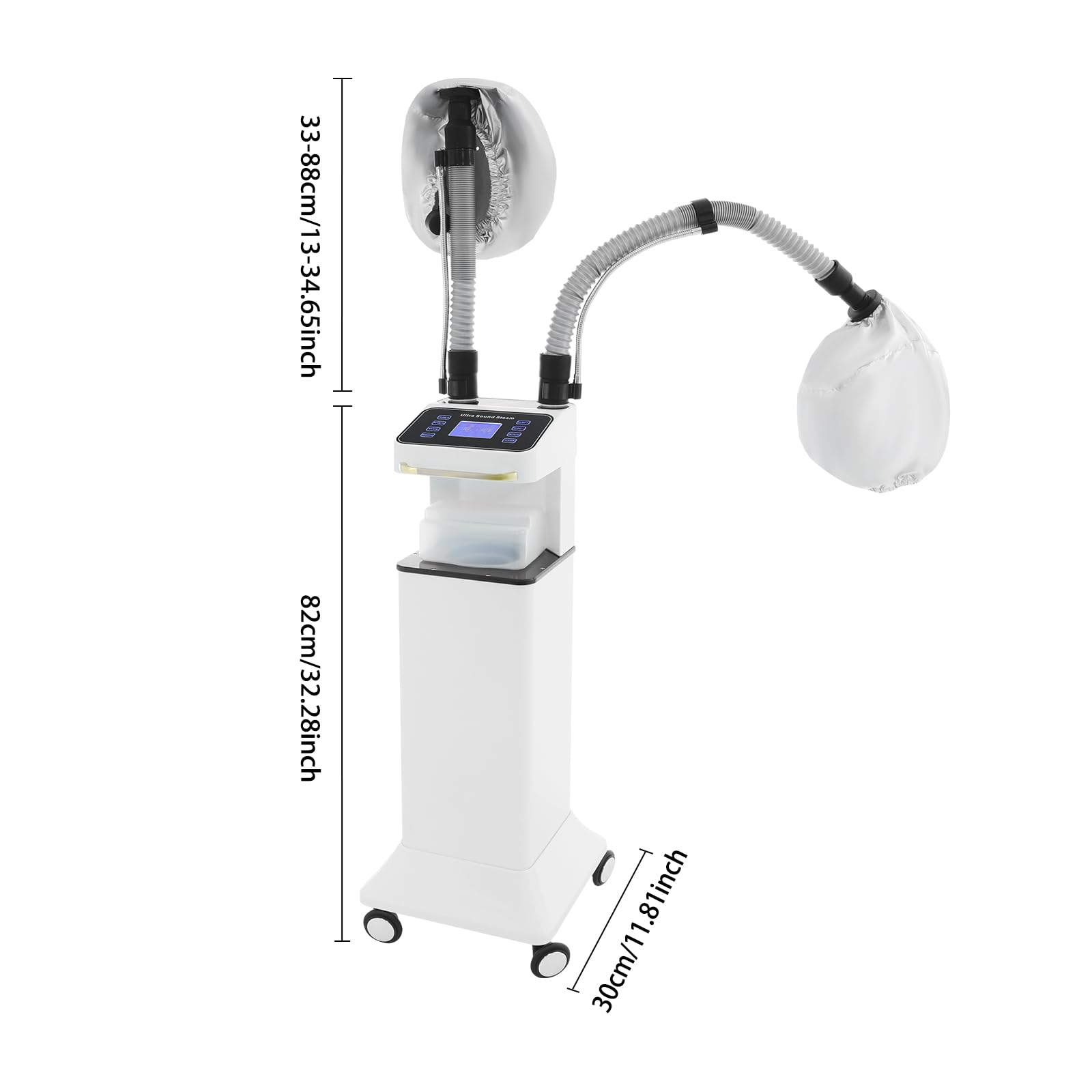 800W Nano Hooded Hair Steamer, Professional Micro Mist Hair Care Steamer with 2 Steam Caps, Salon Hair Deep Conditioning Machine with Adjustable TEM 33.8-167℉ & Timer for Home Salon SPA Use (White)