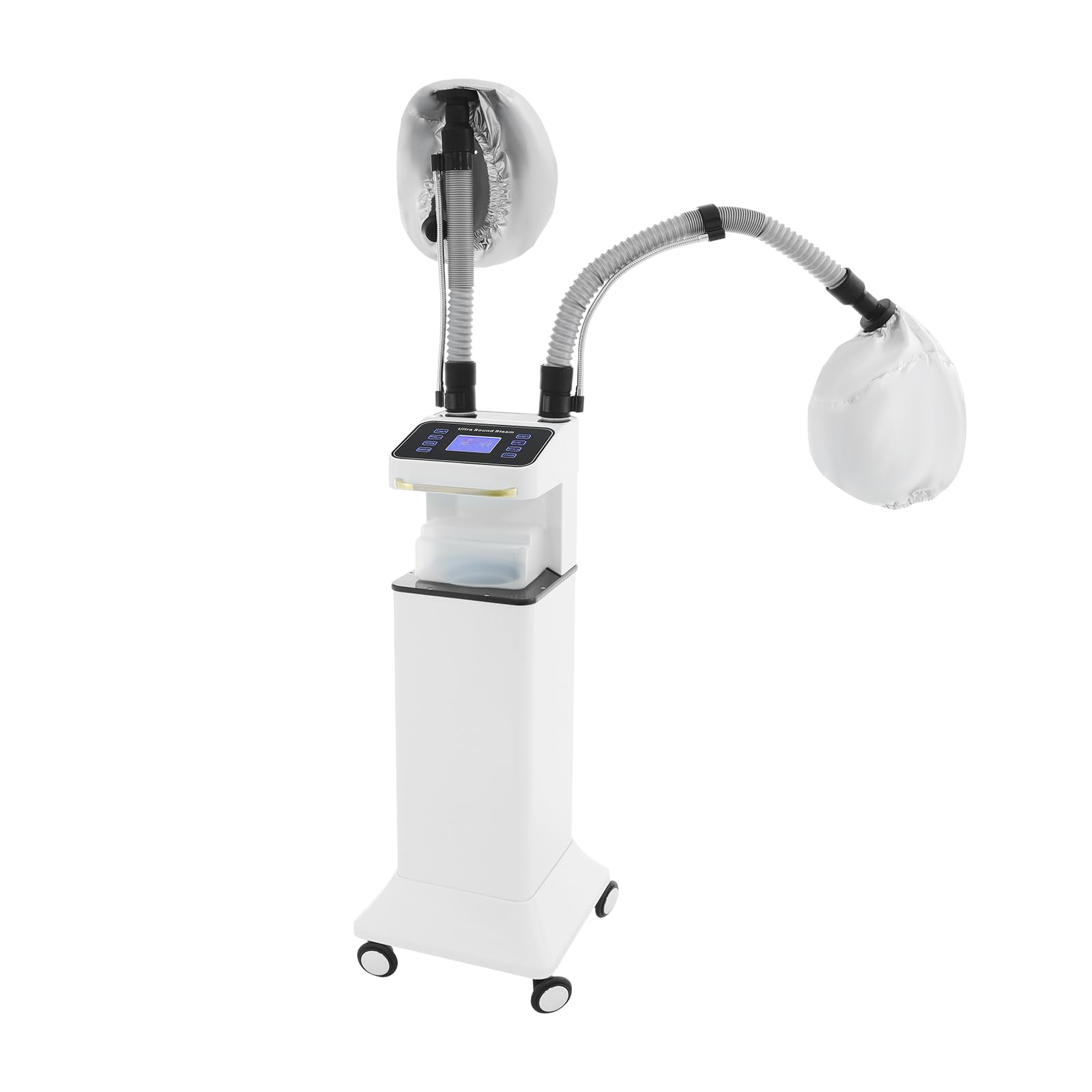 800W Nano Hooded Hair Steamer, Professional Micro Mist Hair Care Steamer with 2 Steam Caps, Salon Hair Deep Conditioning Machine with Adjustable TEM 33.8-167℉ & Timer for Home Salon SPA Use (White)