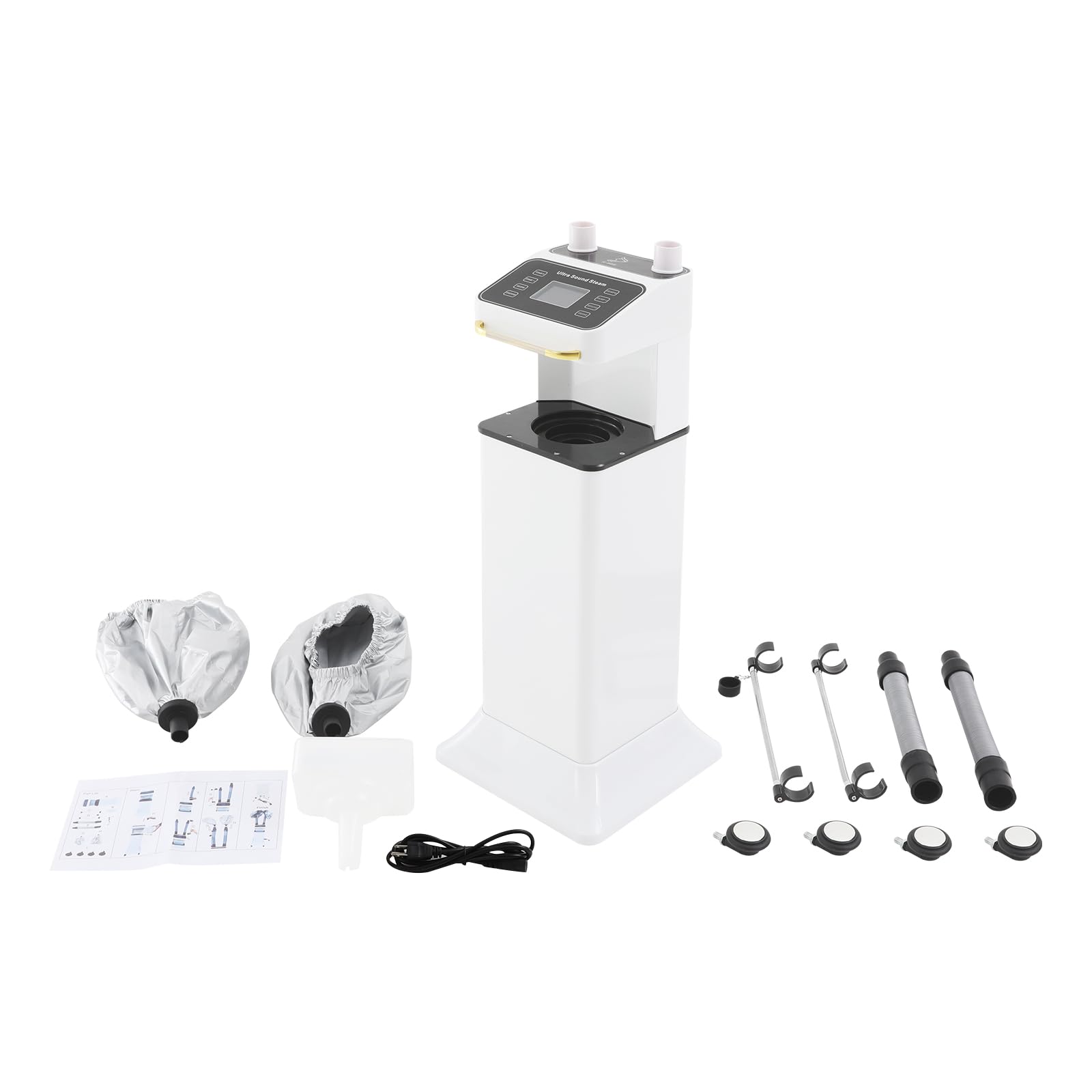 800W Nano Hooded Hair Steamer, Professional Micro Mist Hair Care Steamer with 2 Steam Caps, Salon Hair Deep Conditioning Machine with Adjustable TEM 33.8-167℉ & Timer for Home Salon SPA Use (White)