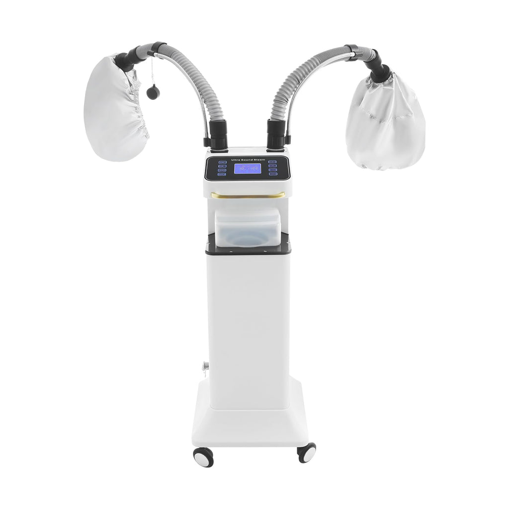 800W Nano Hooded Hair Steamer, Professional Micro Mist Hair Care Steamer with 2 Steam Caps, Salon Hair Deep Conditioning Machine with Adjustable TEM 33.8-167℉ & Timer for Home Salon SPA Use (White)