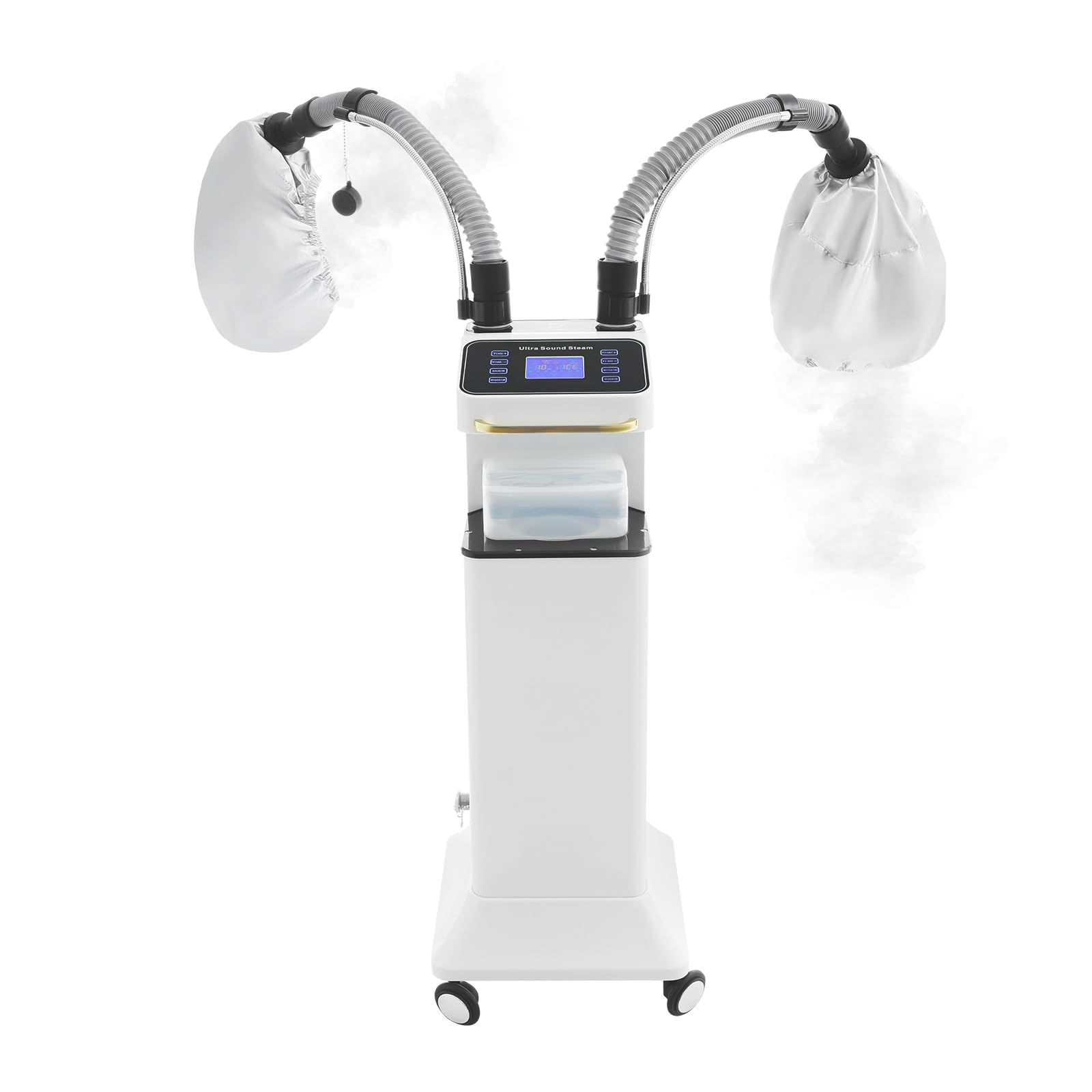 800W Nano Hooded Hair Steamer, Professional Micro Mist Hair Care Steamer with 2 Steam Caps, Salon Hair Deep Conditioning Machine with Adjustable TEM 33.8-167℉ & Timer for Home Salon SPA Use (White)