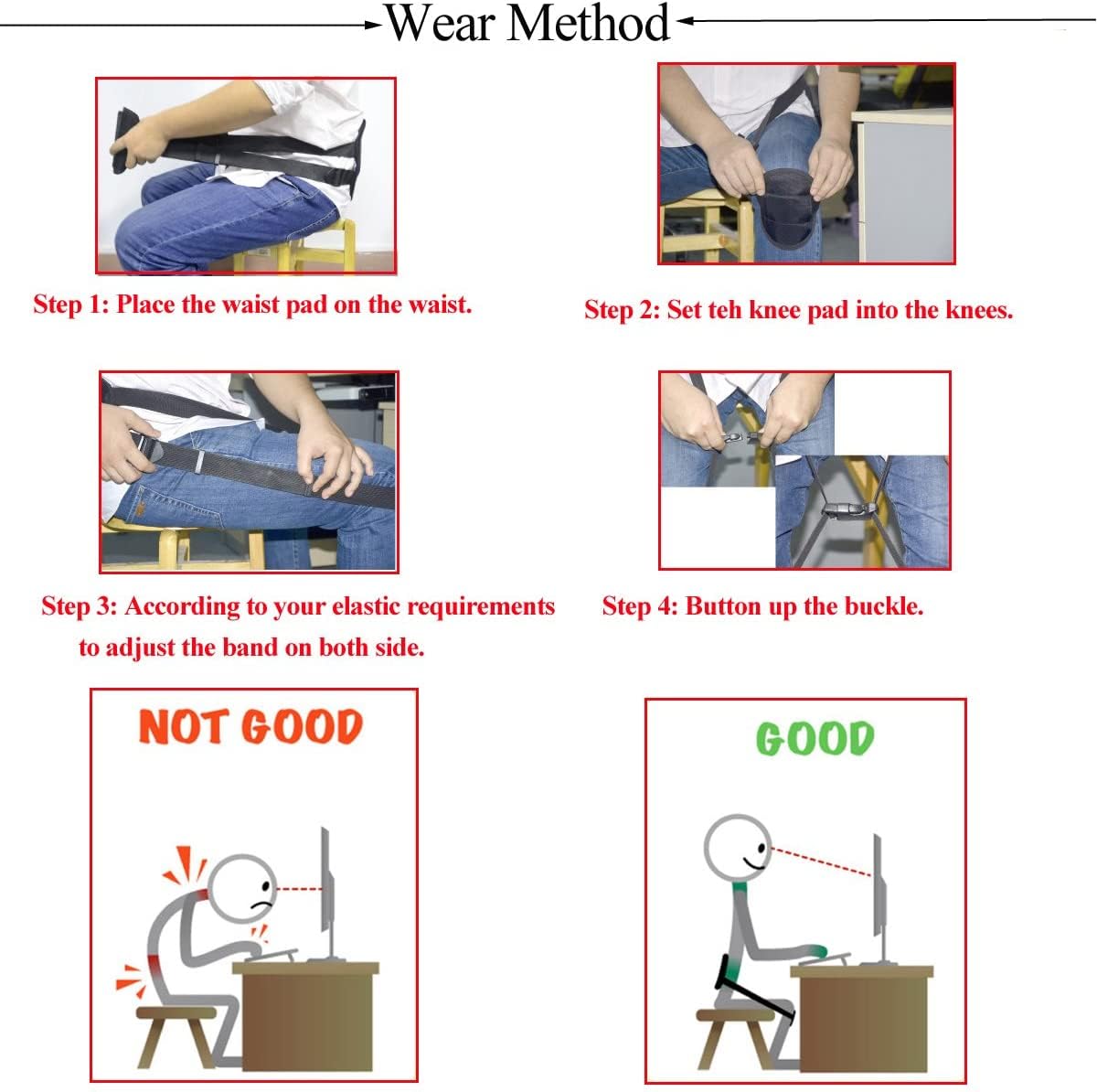 Melo Support belt for better back whole day Lower Back Support Belt -Posture Correcting Harness & Relieve Sciatica, Keeps Back Straight While Seated, Suitable in Office or At Home or Outdoors（Black）