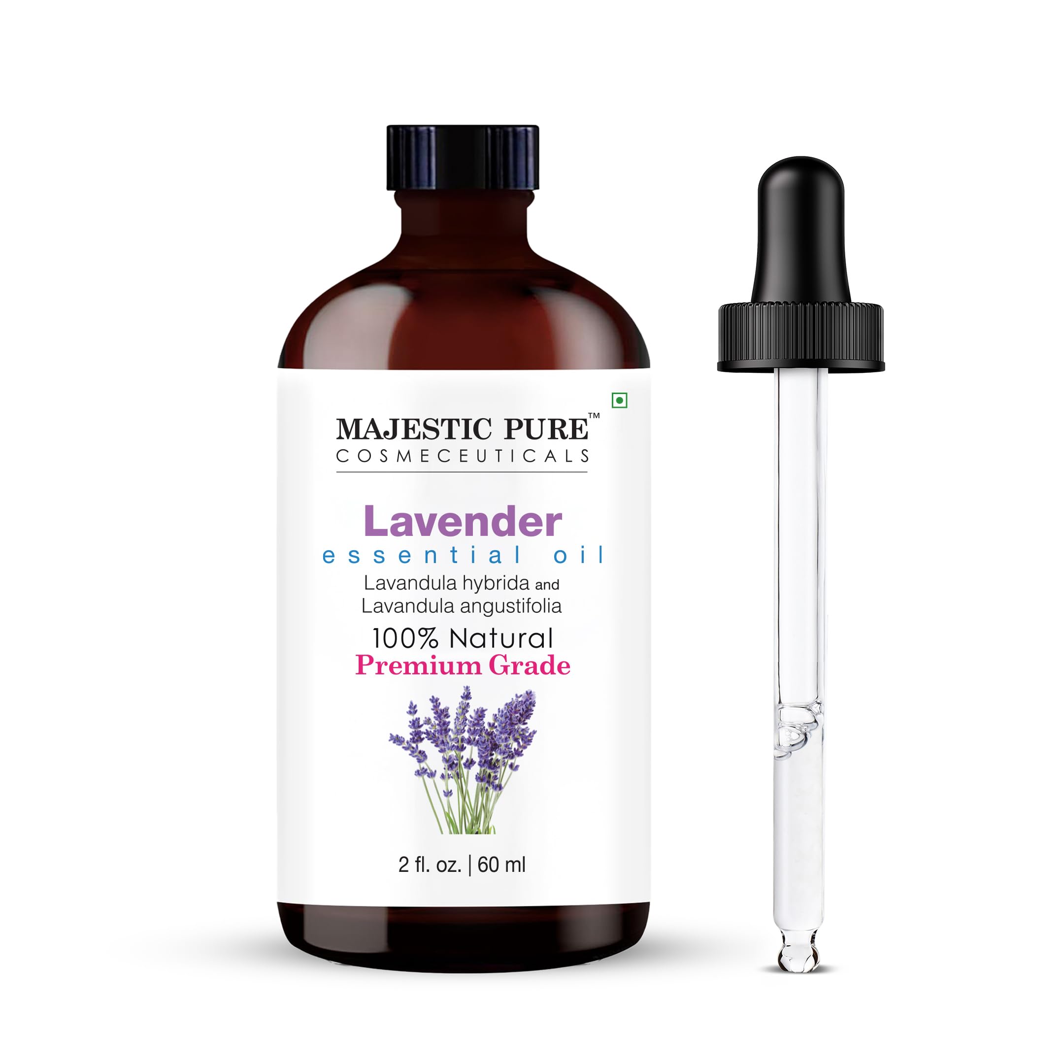 Majestic Pure Essential Oil with Glass Dropper - 100% Pure and Natural - Essential Oils for Diffuser, Aromatherapy, Soap and Candle Making, Lavender Essential Oil, Lavender Oil, 4 Fl Oz