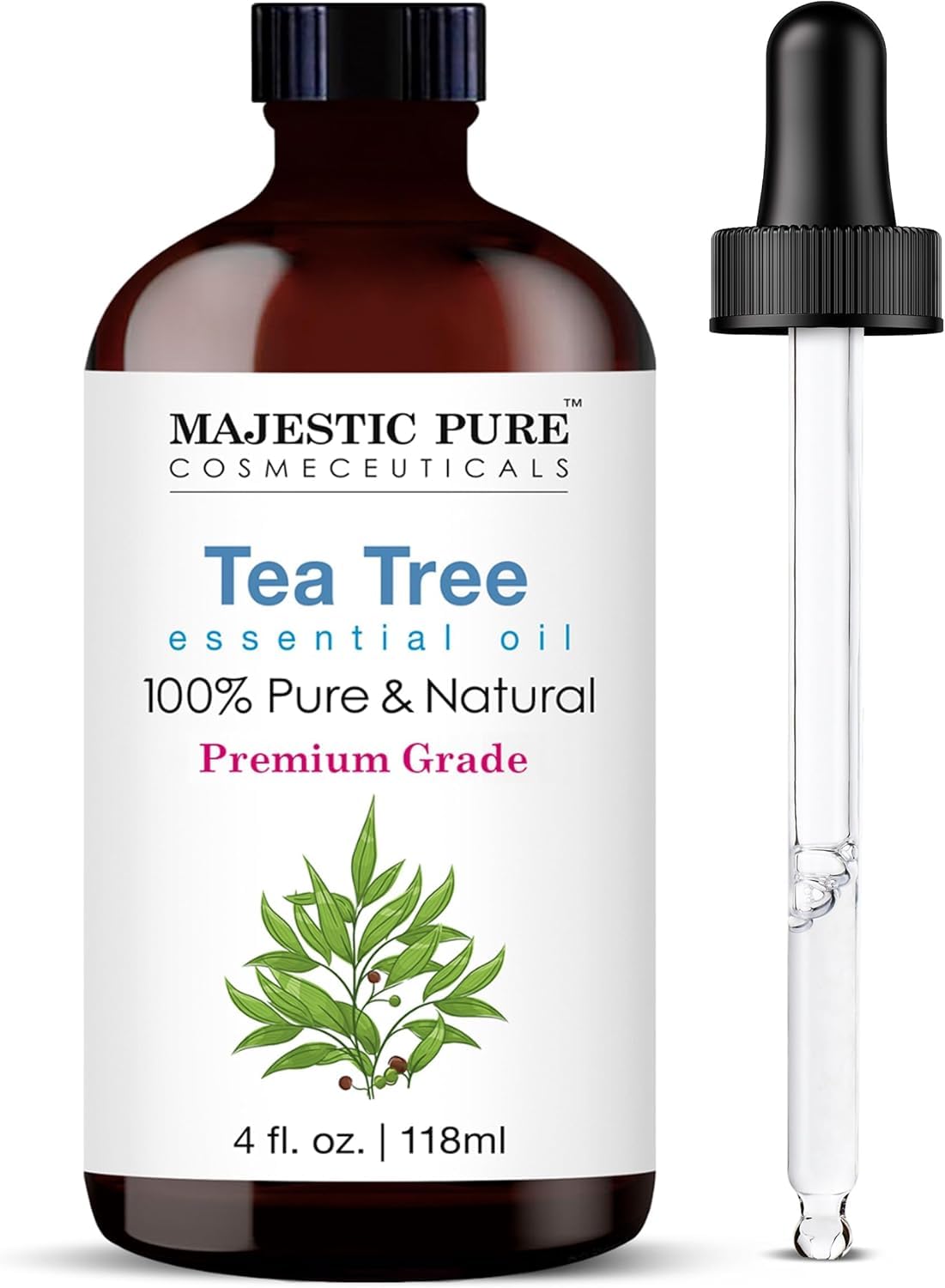 Majestic Pure Essential Oil with Glass Dropper - 100% Pure and Natural - Essential Oils for Diffuser, Aromatherapy, Soap and Candle Making, Lavender Essential Oil, Lavender Oil, 4 Fl Oz