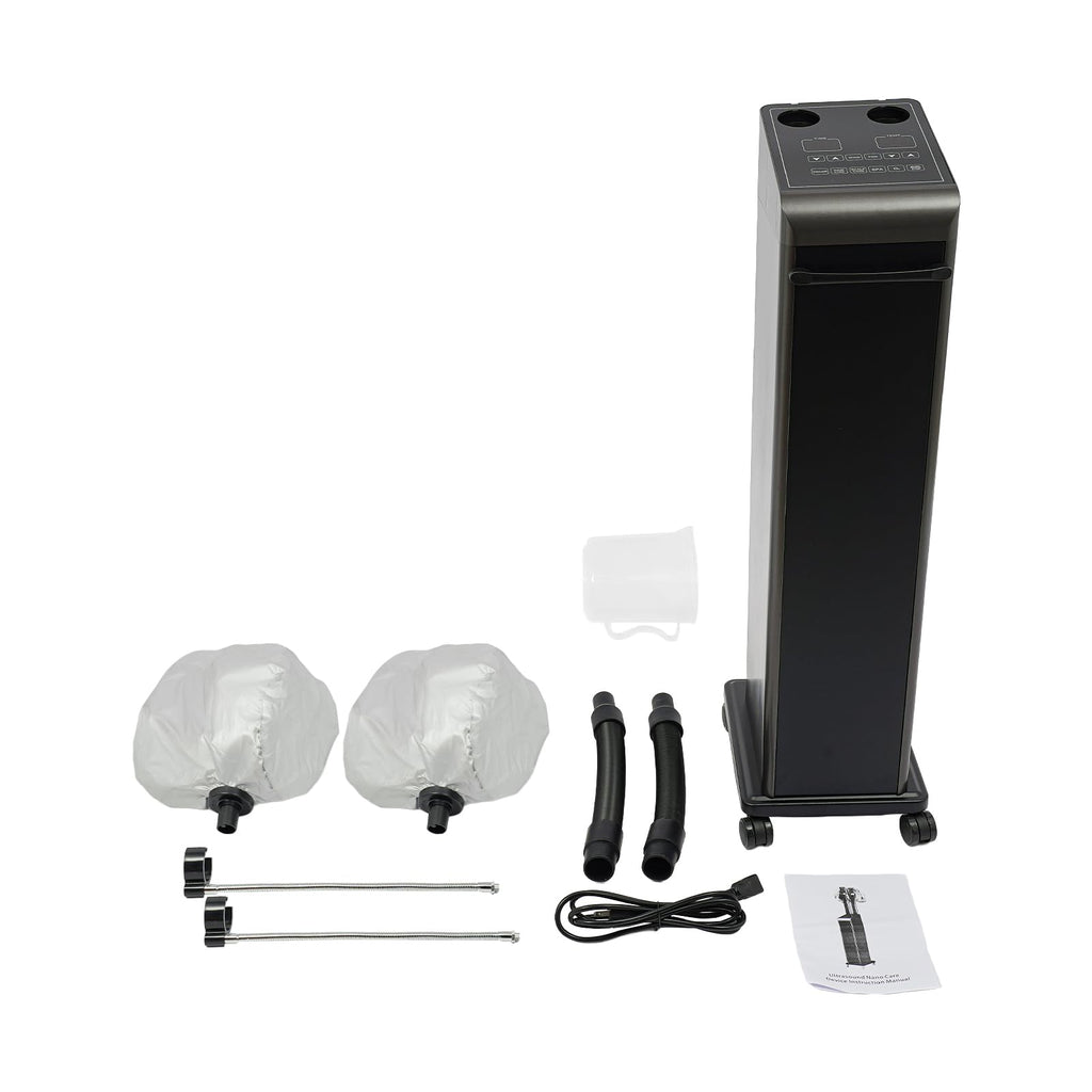 800W Nano Hooded Hair Steamer, Professional Micro Mist Hair Care Steamer with 2 Steam Caps, Salon Hair Deep Conditioning Machine with Adjustable TEM 33.8-167℉ & Timer for Home Salon SPA Use (White)
