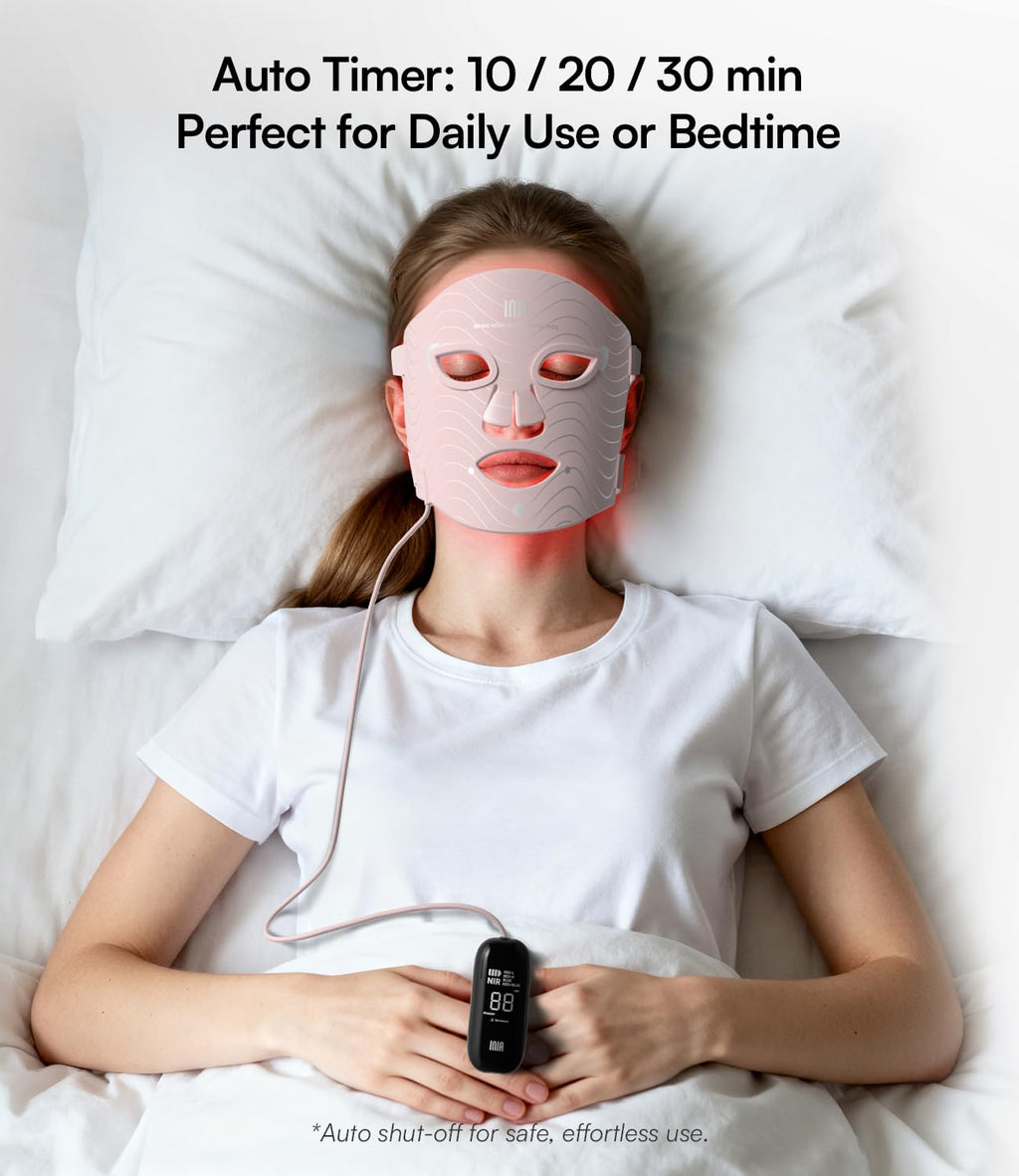 INIA Red Light Therapy Mask for Face – 4 Light Modes with 850nm NIR, Red & Blue LED Light Therapy, 2600mAh Rechargeable LED Face Mask for Radiant Glow at Home, Black