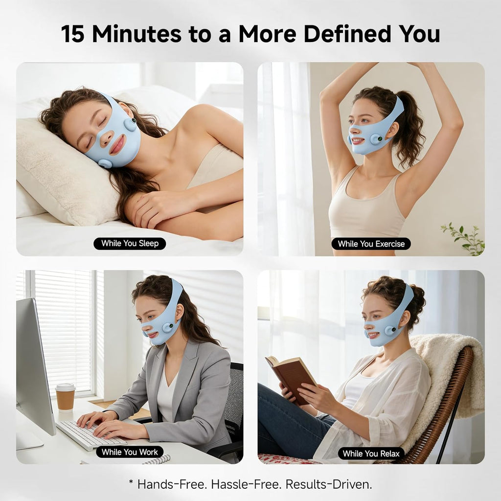 Microcurrent Face Lift Mask – Hands-Free Jawline & V-Line Lifting, Double Chin Reducer, 4-Point Adjustable Strap, Smart Pulse Facial Toning Device for Skin Firming