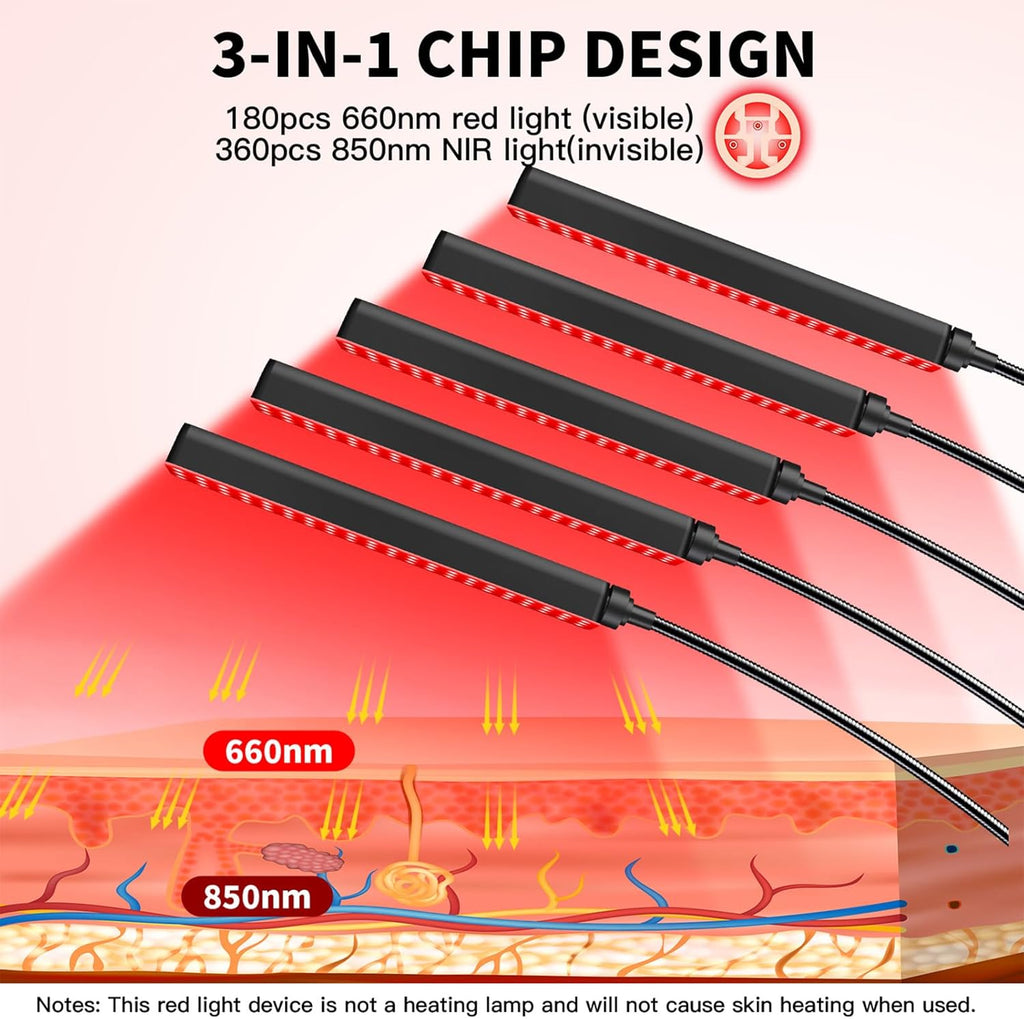 Red Light Therapy for Face and Body Red Light Infrared Light Therapy Lamp with Stand LED 660nm 850nm 5 Heads 7-Colors Infrared Light Device for Body