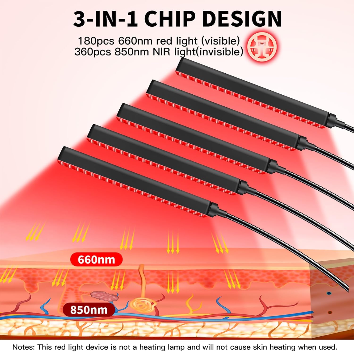 Red Light Therapy for Face and Body Red Light Infrared Light Therapy Lamp with Stand LED 660nm 850nm 5 Heads 7-Colors Infrared Light Device for Body