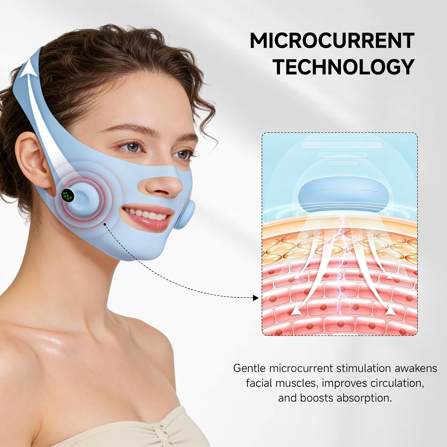 Microcurrent Face Lift Mask – Hands-Free Jawline & V-Line Lifting, Double Chin Reducer, 4-Point Adjustable Strap, Smart Pulse Facial Toning Device for Skin Firming