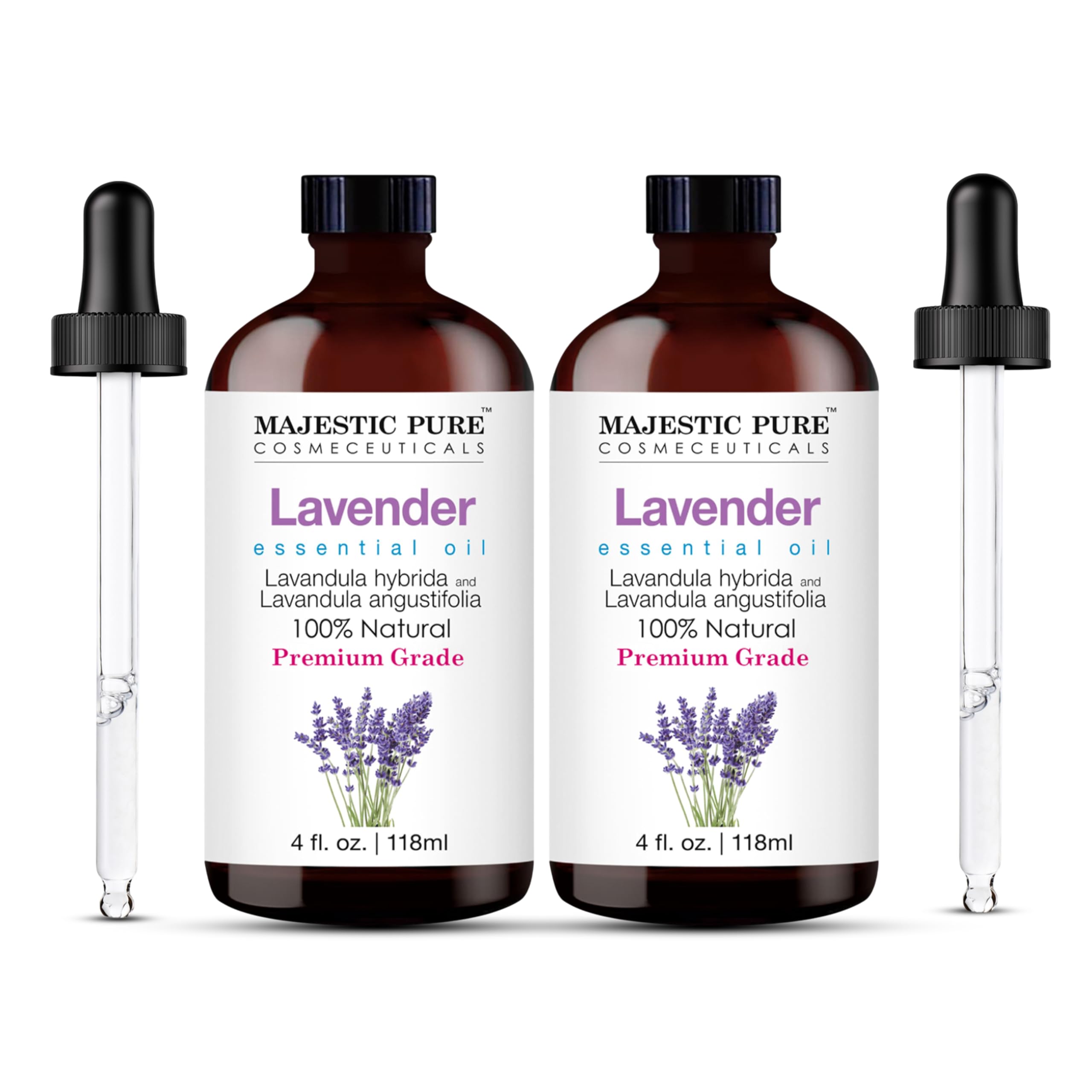 Majestic Pure Essential Oil with Glass Dropper - 100% Pure and Natural - Essential Oils for Diffuser, Aromatherapy, Soap and Candle Making, Lavender Essential Oil, Lavender Oil, 4 Fl Oz
