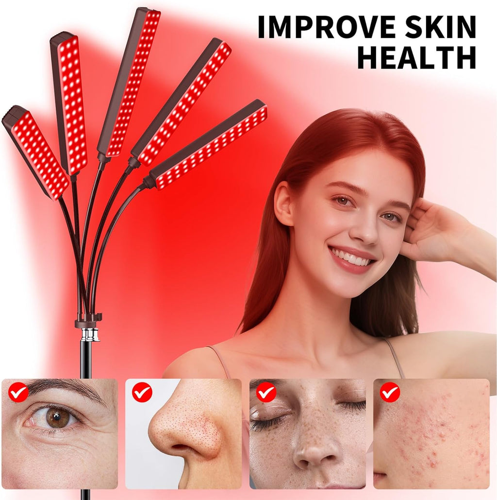 Red Light Therapy for Face and Body Red Light Infrared Light Therapy Lamp with Stand LED 660nm 850nm 5 Heads 7-Colors Infrared Light Device for Body