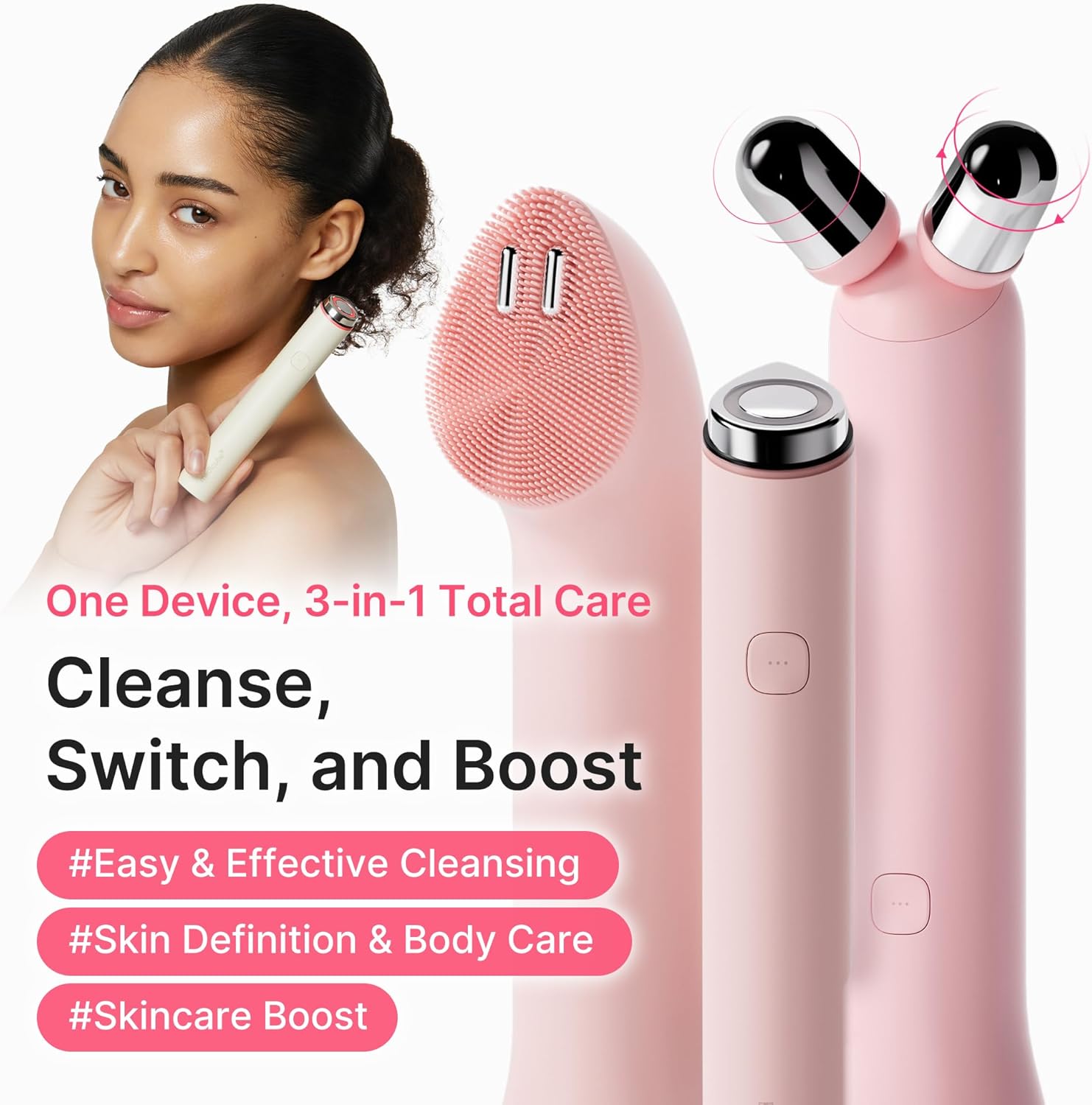 medicube Pink 3-in-1 Device & Skincare Set: Mini Booster Pro Plus Full Set, PDRN Jelly to Foam Cleanser and PDRN Booster Gel | Cleanse, Boost & Clear Pores for Radiant, Smooth Skin | Korean Device