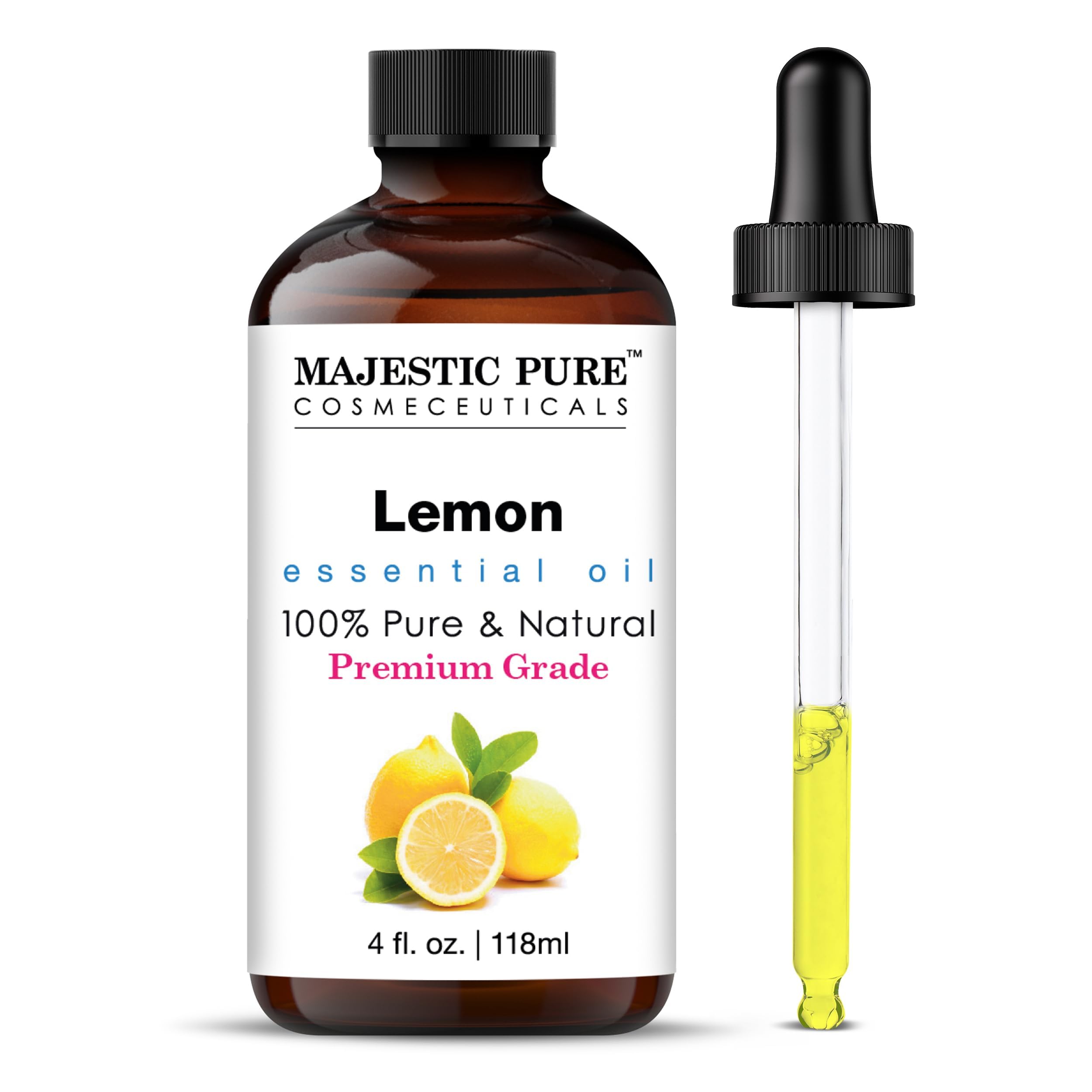 Majestic Pure Essential Oil with Glass Dropper - 100% Pure and Natural - Essential Oils for Diffuser, Aromatherapy, Soap and Candle Making, Lavender Essential Oil, Lavender Oil, 4 Fl Oz