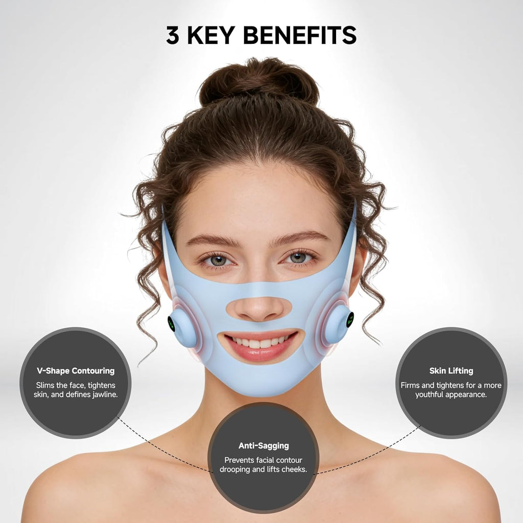 Microcurrent Face Lift Mask – Hands-Free Jawline & V-Line Lifting, Double Chin Reducer, 4-Point Adjustable Strap, Smart Pulse Facial Toning Device for Skin Firming